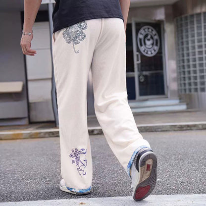 Bohemian style sports casual sweatpants - White