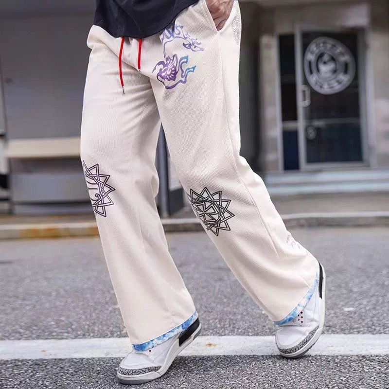 Bohemian style sports casual sweatpants - White