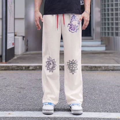 Bohemian style sports casual sweatpants - White